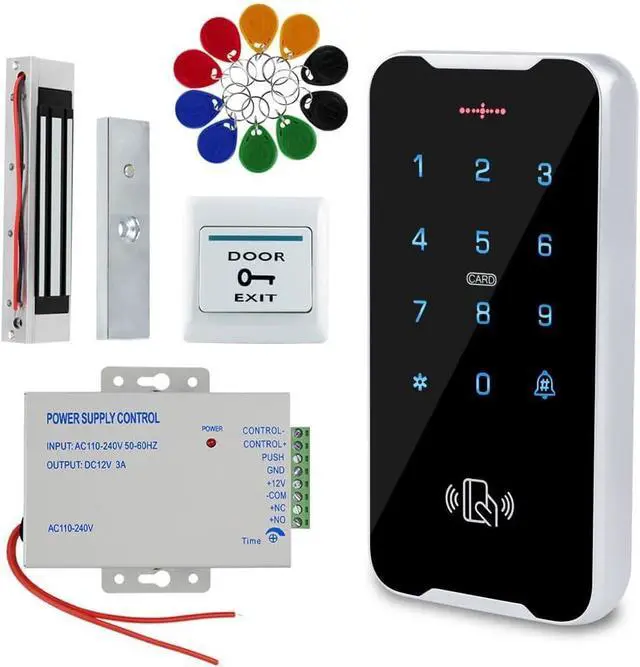 Main image of Complete Access Control Kit with Zinc Alloy Keypad-3000-User Touch Keypad,12V 3A Power Supply,180kg Magnetic Lock, Exit Switch & 10 RFID Key Fobs,All-in-One for Home/Office/Garage