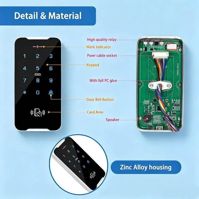 Alt view image 4 of 7 - Complete Access Control Kit with Zinc Alloy Keypad-3000-User Touch Keypad,12V 3A Power Supply,180kg Magnetic Lock, Exit Switch & 10 RFID Key Fobs,All-in-One for Home/Office/Garage