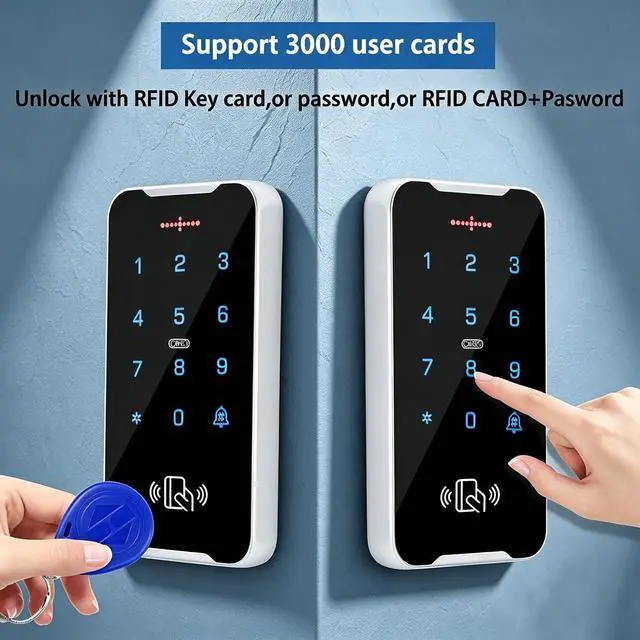 Alt view image 5 of 7 - Complete Access Control Kit with Zinc Alloy Keypad-3000-User Touch Keypad,12V 3A Power Supply,180kg Magnetic Lock, Exit Switch & 10 RFID Key Fobs,All-in-One for Home/Office/Garage