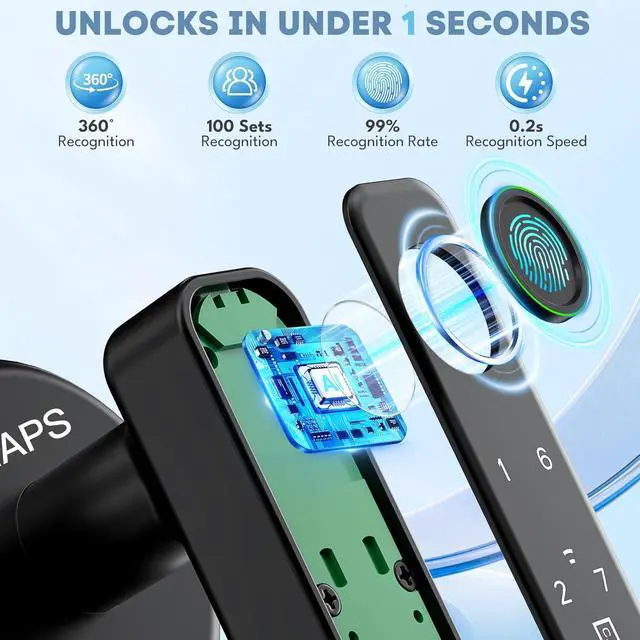 Alt view image 4 of 6 - Fingerprint Door Lock, Door Locks for Bedroom, Keyless Entry Door Knob with Handle