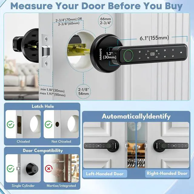 Alt view image 5 of 6 - Fingerprint Door Lock, Door Locks for Bedroom, Keyless Entry Door Knob with Handle