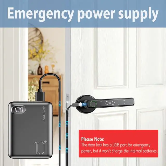 Alt view image 6 of 6 - Fingerprint Door Lock, Door Locks for Bedroom, Keyless Entry Door Knob with Handle