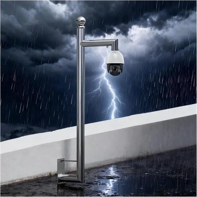 Main image of Outdoor Security Camera Post Mount, Stainless Steel Stand, Adjustable 19.7"-78.7" Extension Pole for Surveillance Cameras (Light Coffee, 120cm/3.9ft)