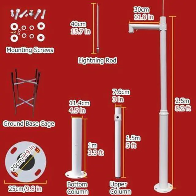 Main image of 10-20 FT Adjustable Security Camera Pole for Outdoor Surveillance, Durable Segmented Mounting Stand with Screws & Ground Cage, Ideal for PTZ/Cameras, 2 Sections -