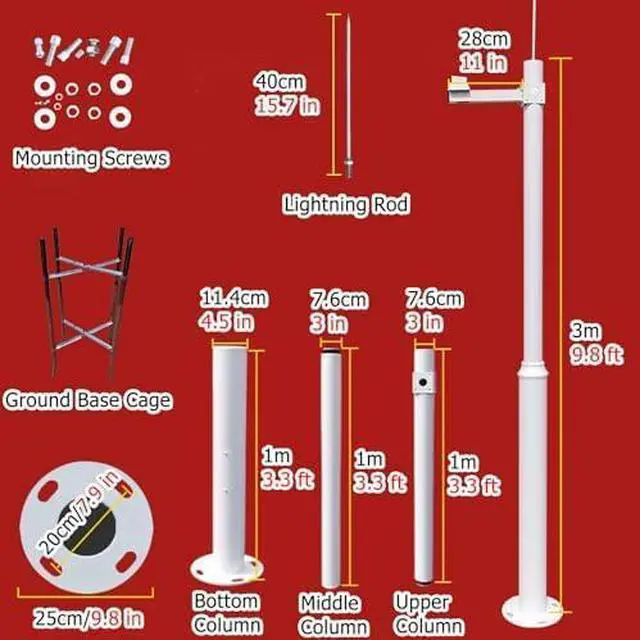 Main image of Adjustable Outdoor Security Camera Mount, Metal Surveillance Pole Stand, 3-Section 9.4 ft Height (78.7 to 236.2 in), Easy Install for Enhanced Home Monitoring
