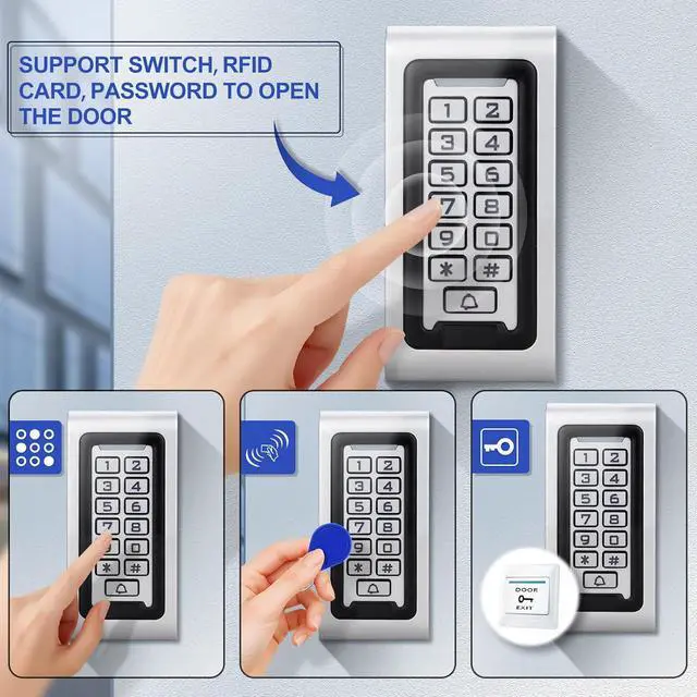 Alt view image 5 of 7 - 125kHz RFID Access Control System Choose S601 Metal (IP68, 2000 Users) or T12 (1000 Users) Controller, Includes 10 Blue ID Keyfobs for Office, Home, Warehouse Security (s601+10id)