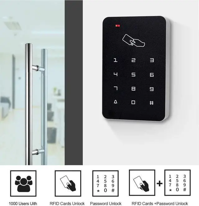 Alt view image 3 of 7 - RFID Access Control Kit, Standalone System with 180kg Magnetic Lock, Power Supply, Exit Button, 10 Key Fobs,1000 Users,DC12V for Office Apartment Hotel