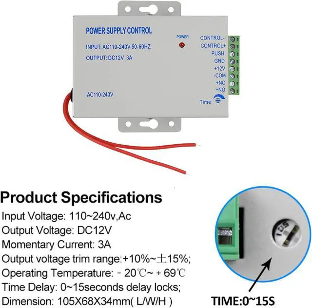 Alt view image 7 of 7 - RFID Access Control Kit, Standalone System with 180kg Magnetic Lock, Power Supply, Exit Button, 10 Key Fobs,1000 Users,DC12V for Office Apartment Hotel