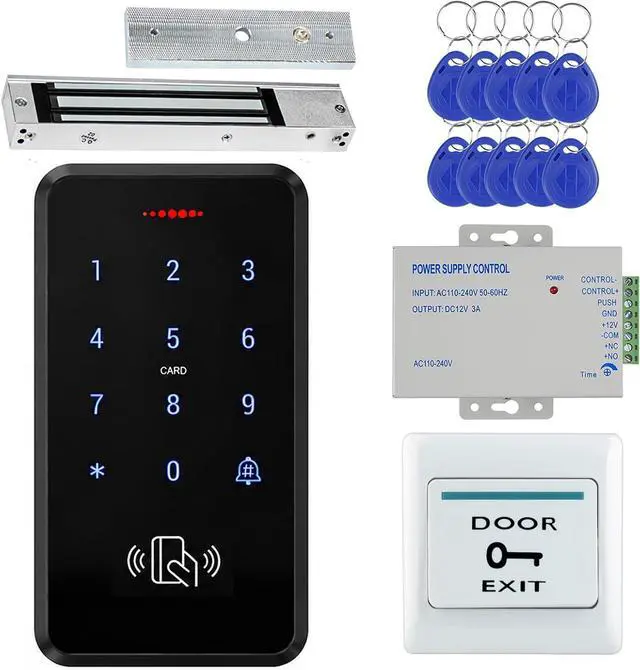 Main image of RFID Door Access Control System Kit with 280KG/600lbs Magnetic Lock, IP68 Waterproof Keypad, 3000 Users, 12V/3A Power Supply, Exit Button & 10 Key Fobs, for Home Office Apartment