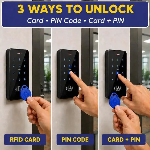 Alt view image 3 of 7 - RFID Door Access Control System Kit with 280KG/600lbs Magnetic Lock, IP68 Waterproof Keypad, 3000 Users, 12V/3A Power Supply, Exit Button & 10 Key Fobs, for Home Office Apartment