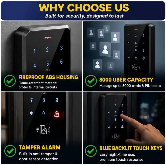 Alt view image 6 of 7 - RFID Door Access Control System Kit with 280KG/600lbs Magnetic Lock, IP68 Waterproof Keypad, 3000 Users, 12V/3A Power Supply, Exit Button & 10 Key Fobs, for Home Office Apartment