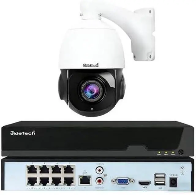 Main image of JideTech 200X Hybrid Zoom 4K 8MP Outdoor PTZ IP PoE Security Camera+8 Channel PoE NVR 12 CH Expandable Network Video Recorder for Home Security Camera, Human/Vehicle Detection, 492ft IR Night Vision