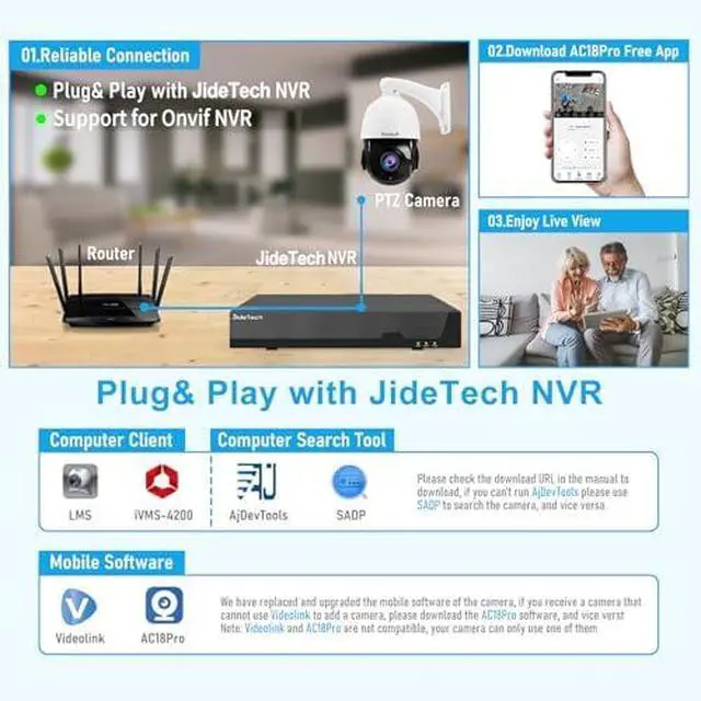 Alt view image 6 of 7 - JideTech 200X Hybrid Zoom 4K 8MP Outdoor PTZ IP PoE Security Camera+8 Channel PoE NVR 12 CH Expandable Network Video Recorder for Home Security Camera, Human/Vehicle Detection, 492ft IR Night Vision