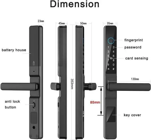 Alt view image 4 of 6 - Tuya Wifi APP Waterproof Smart Fingerprint Lock Password Card Aluminum Sliding Door Lock For Outdoor Pull Push Sliding Door(B-2885-Long)
