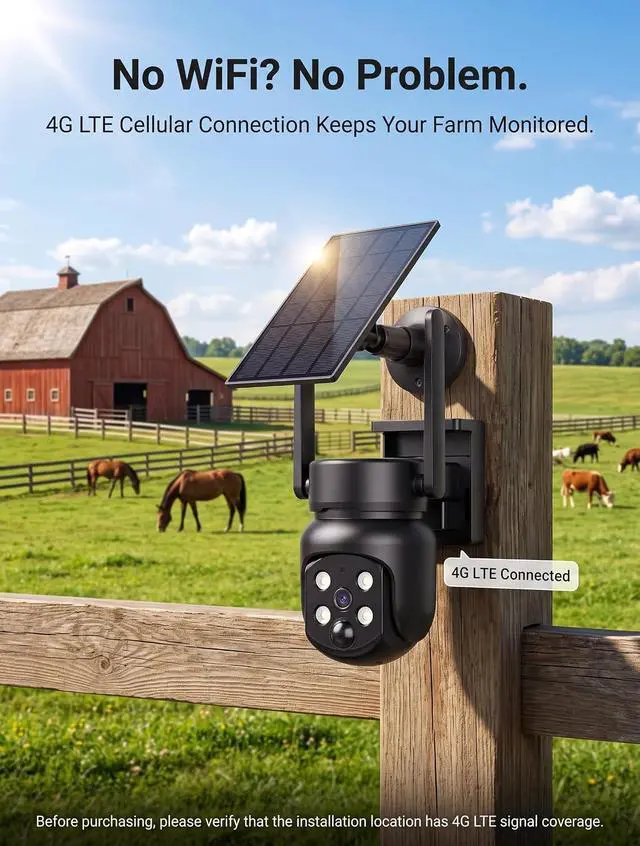 Alt view image 2 of 7 - Heyall Cellular Security Camera for Farm: 4G Long-Term Stable Performance