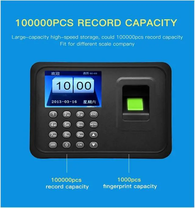 Alt view image 6 of 7 - Employee Work Equipment Biometric Fingerprint attendance Machine, Intelligent Fingerprint attendance Machine Clock in Recorder