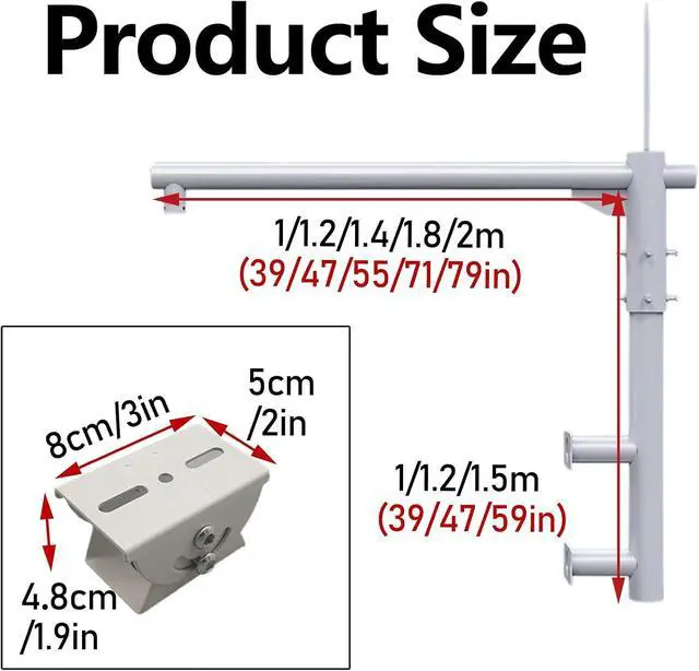 Alt view image 2 of 7 - Pole Mount 360 Camera Mounting Post, Security Camera Poles for Outside, Heavy-Duty Surveillance CCTV Pole for School/Parking Lot/Mall/Community/Factory(White-L 1.4m/55in,H 1.2m/47in)