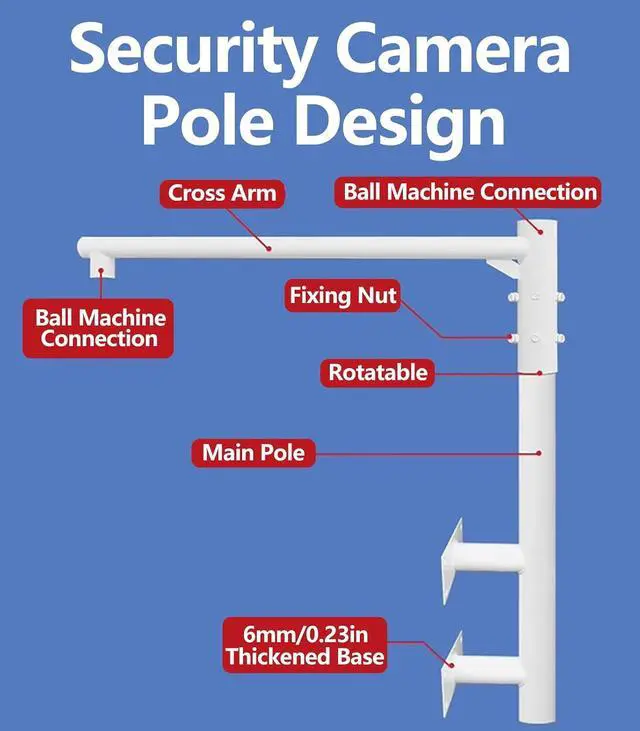 Alt view image 3 of 7 - Pole Mount 360 Camera Mounting Post, Security Camera Poles for Outside, Heavy-Duty Surveillance CCTV Pole for School/Parking Lot/Mall/Community/Factory(White-L 1.4m/55in,H 1.2m/47in)