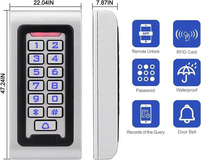 Alt view image 2 of 7 - 125kHz RFID Access Control System Choose S601 Metal (IP68, 2000 Users) or T12 (1000 Users) Controller, Includes 10 Blue ID Keyfobs for Office, Home, Warehouse Security (s601+10id)
