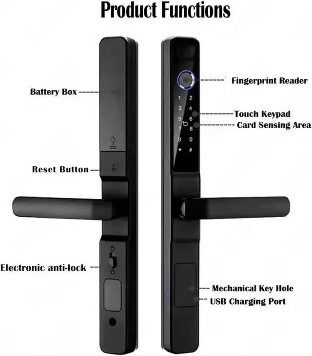 Alt view image 5 of 6 - Tuya Wifi APP Waterproof Smart Fingerprint Lock Password Card Aluminum Sliding Door Lock For Outdoor Pull Push Sliding Door(B-2885-Long)