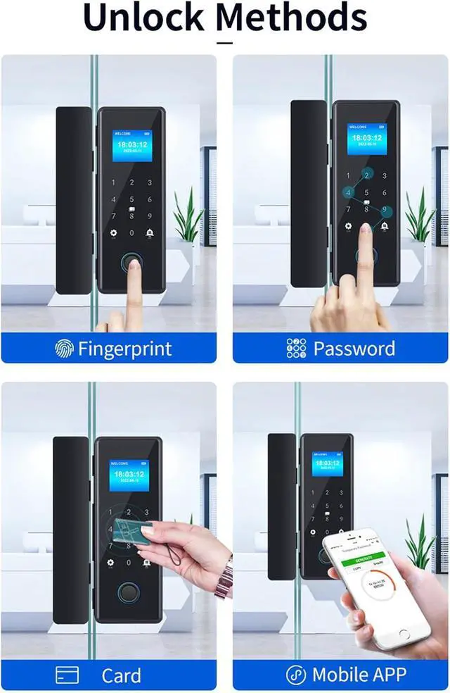 Alt view image 5 of 6 - Smart WiFi Lock Fingerprint Door Lock 1.77 Inch Color Screen Tuya APP Control Password IC Card Temporary Key Dual Hook Latch 2.5D Acrylic Panel 100 Fingerprints 10000 Access