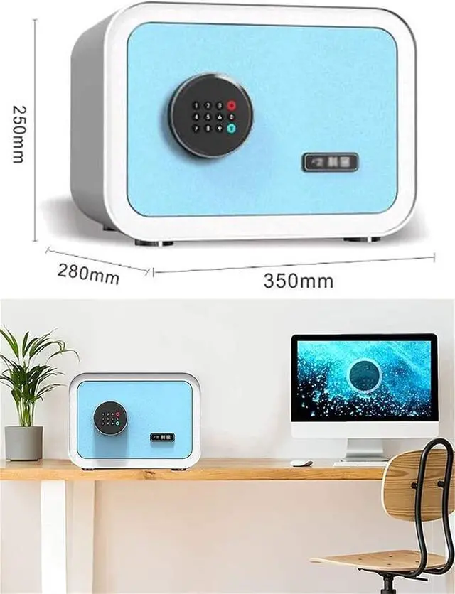 Alt view image 3 of 6 - Fireproof Waterproof Electronic Digital 35X28X25Cm Biometric Fingerprint Home SteelLed Display,for Office Hotel Jewelry Cash,Blue for Home Office Cash Use