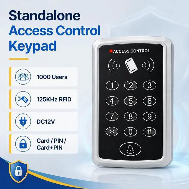 Alt view image 2 of 7 - Door Access Control System Kit with NC Electric Strike Lock + 125KHz Access Control Keypad + DC12V 3A Power Supply + Exit Button +10pcs RFID Keyfobs Cards for Door Entry System