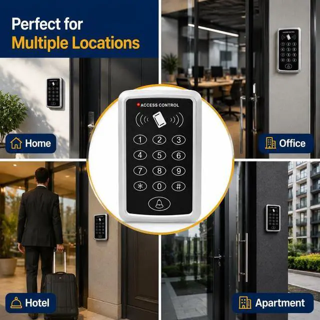 Alt view image 4 of 7 - Door Access Control System Kit with NC Electric Strike Lock + 125KHz Access Control Keypad + DC12V 3A Power Supply + Exit Button +10pcs RFID Keyfobs Cards for Door Entry System