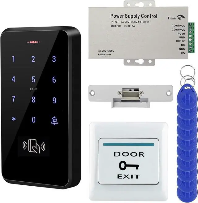 Main image of Fully 125KHz RFID Access Control System Kit, IP68 Waterproof Keypad, 3000 Users, NC Electric Strike Lock Door Entry System,12V Power Supply, Exit Button,10 Keyfobs,Can be Installed Outdoor