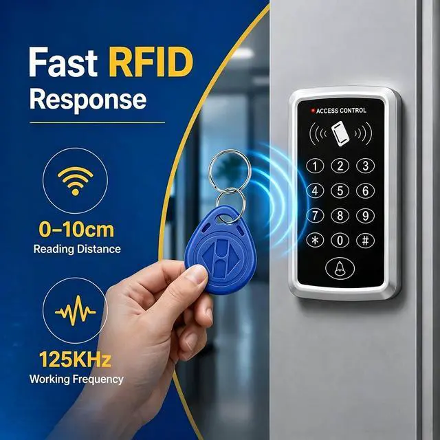 Alt view image 6 of 7 - Door Access Control System Kit with NC Electric Strike Lock + 125KHz Access Control Keypad + DC12V 3A Power Supply + Exit Button +10pcs RFID Keyfobs Cards for Door Entry System