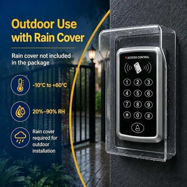 Alt view image 5 of 7 - Door Access Control System Kit with NC Electric Strike Lock + 125KHz Access Control Keypad + DC12V 3A Power Supply + Exit Button +10pcs RFID Keyfobs Cards for Door Entry System