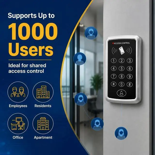Alt view image 7 of 7 - Door Access Control System Kit with NC Electric Strike Lock + 125KHz Access Control Keypad + DC12V 3A Power Supply + Exit Button +10pcs RFID Keyfobs Cards for Door Entry System