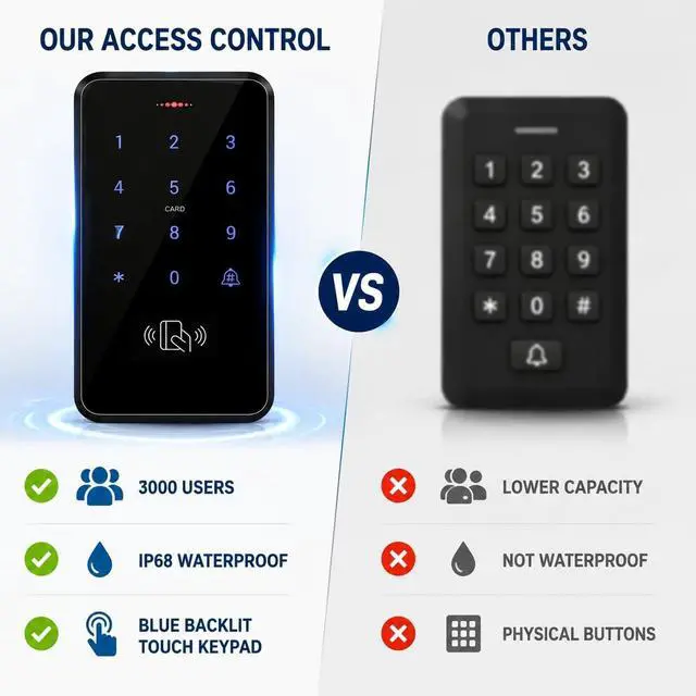 Alt view image 5 of 7 - Fully 125KHz RFID Access Control System Kit, IP68 Waterproof Keypad, 3000 Users, NC Electric Strike Lock Door Entry System,12V Power Supply, Exit Button,10 Keyfobs,Can be Installed Outdoor