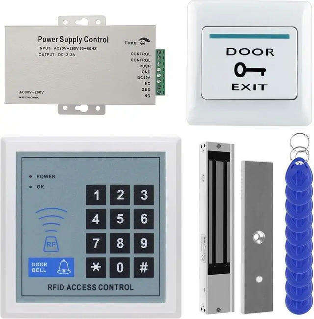 Main image of RealOKbil Fully Access Control System Kit,Easy to Install,1000 Users, Wiegand 26, 125KHz RFID Door Entry Keypad+280kg Magnetic Lock+ DC12V Power Supply+ Exit Button + 10 Key Fobs