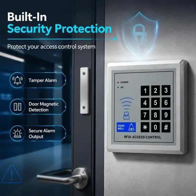 Alt view image 5 of 7 - RealOKbil Fully Access Control System Kit,Easy to Install,1000 Users, Wiegand 26, 125KHz RFID Door Entry Keypad+280kg Magnetic Lock+ DC12V Power Supply+ Exit Button + 10 Key Fobs