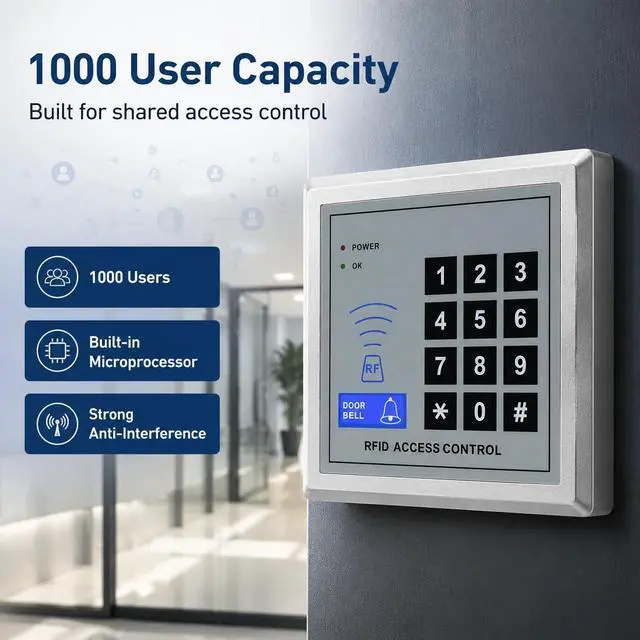 Alt view image 7 of 7 - RealOKbil Fully Access Control System Kit,Easy to Install,1000 Users, Wiegand 26, 125KHz RFID Door Entry Keypad+280kg Magnetic Lock+ DC12V Power Supply+ Exit Button + 10 Key Fobs