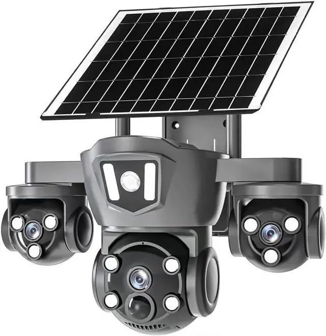 Main image of 4K/8MP Solar-Powered Outdoor Security Camera, 2.4Ghz Wireless Wi-Fi, PTZ, Triple Lenses, PIR Human Detection, Color Night Vision, Two-Way Voice for Home/Business/Driveway/Parking Lot-Grey