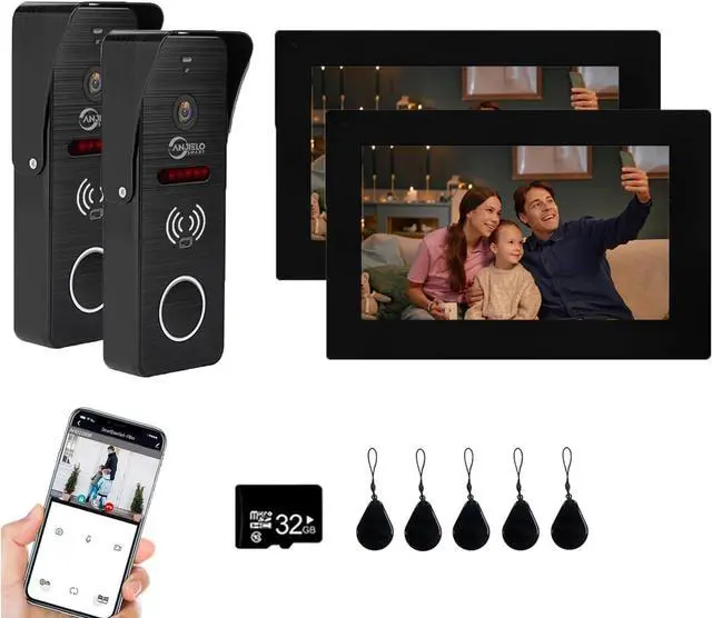 Main image of Wired Video Doorbell Apartment Intercom,7 inch Touch Screen Monitor(B),1080P Door Bell Camera(B),TUYA Smart Home Door Phone Kits,3 in 1 Unlock RFID Card for Home Villa,32G (2 Doorbell+2 Monitor)