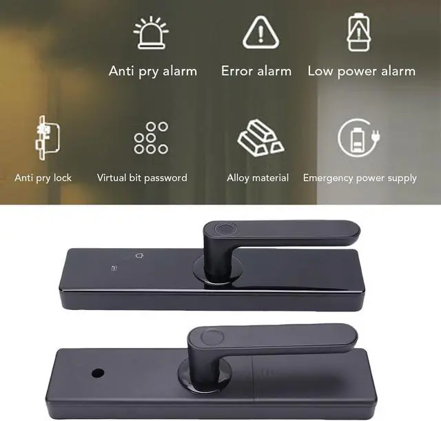 Alt view image 3 of 7 - Generic Fingerprint Keypad Door Handle Lock, Electronic Smart Lock with Fingerprint Password Card Key APP WiFi Control, for Wooden Stainless Steel Copper Door 35 to 55mm