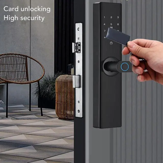Alt view image 4 of 7 - Generic Fingerprint Keypad Door Handle Lock, Electronic Smart Lock with Fingerprint Password Card Key APP WiFi Control, for Wooden Stainless Steel Copper Door 35 to 55mm