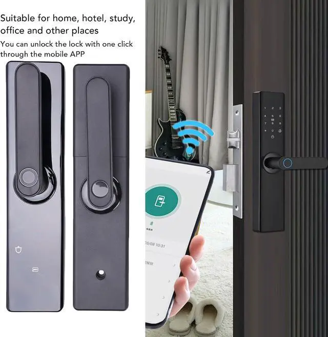 Alt view image 5 of 7 - Generic Fingerprint Keypad Door Handle Lock, Electronic Smart Lock with Fingerprint Password Card Key APP WiFi Control, for Wooden Stainless Steel Copper Door 35 to 55mm