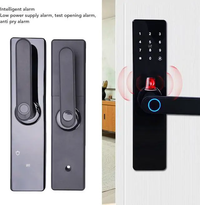 Alt view image 6 of 7 - Generic Fingerprint Keypad Door Handle Lock, Electronic Smart Lock with Fingerprint Password Card Key APP WiFi Control, for Wooden Stainless Steel Copper Door 35 to 55mm