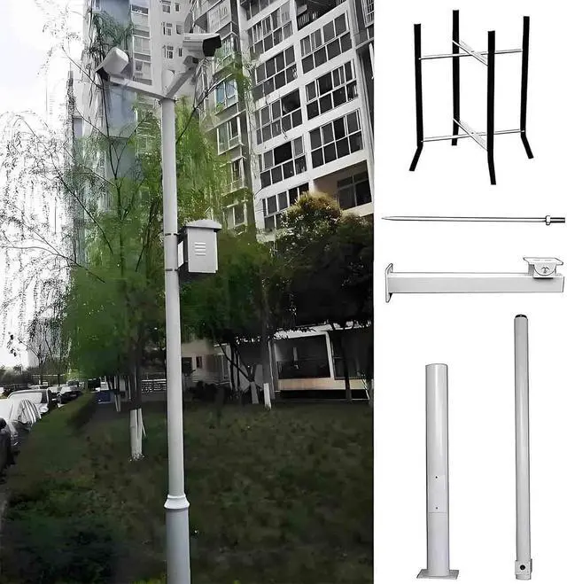 Main image of Security Camera Pole Mounting Braces Universal Surveillance Post Removable Feet 3 Sections Design Galvanized Steel for Patio Walkway School Backyard 2.5m