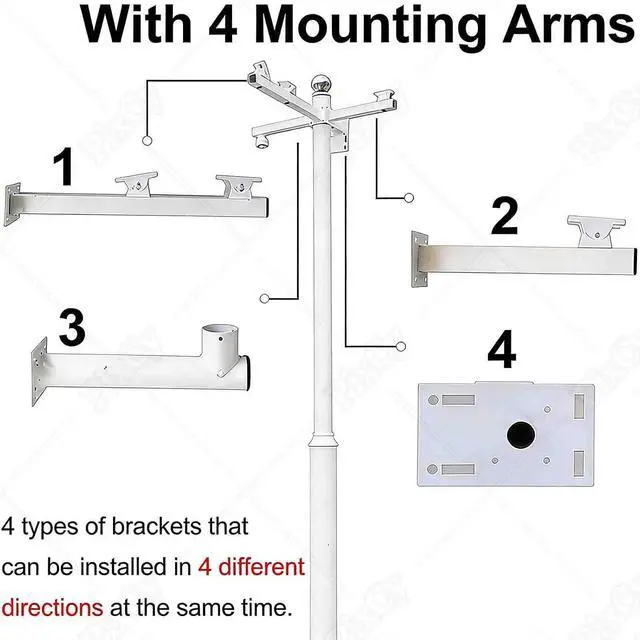 Alt view image 6 of 7 - Security Camera Pole Mounting Braces Universal Surveillance Post Removable Feet 3 Sections Design Galvanized Steel for Patio Walkway School Backyard 2.5m