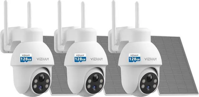Main image of VIZIUUY 5MP Solar Security Camera Outdoor, Wireless Battery Powered Security Camera with 360°View, Pan and Tilt, Color Night Vision with Floodlight,PIR Human Detection with 128GB SD Card(3 Pack)