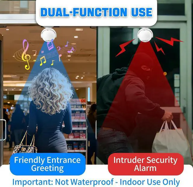 Alt view image 4 of 7 - NineLeaf Motion Sensor Door Chime,Motion Activated Voice Player, Motion Sensor Alarm Indoor, 95dB Sound, MP3 Support, USB-C Powered, Dual-Directional Sensing, Ideal for Home, Store, Office,7PK