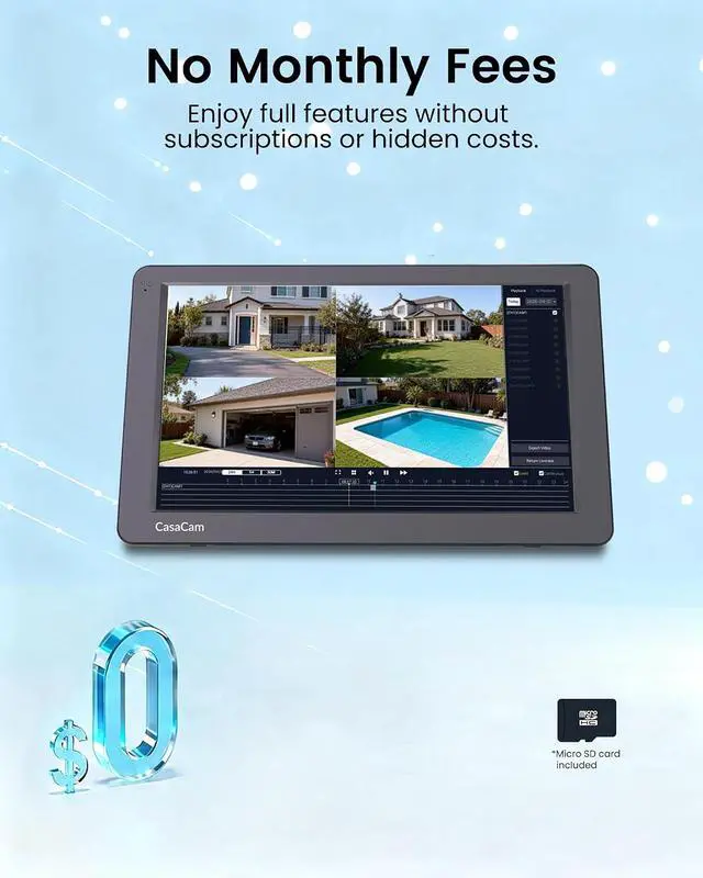 Alt view image 5 of 7 - CasaCam Solar Camera Monitor Kit, 2K Solar Wireless Security Camera System Outdoor 10.1" HD Monitor, 2 Pack Dual-Lens PTZ Cameras, AI Motion Detection, Color Night Vision, No Monthly Fee, IP66, WS1022