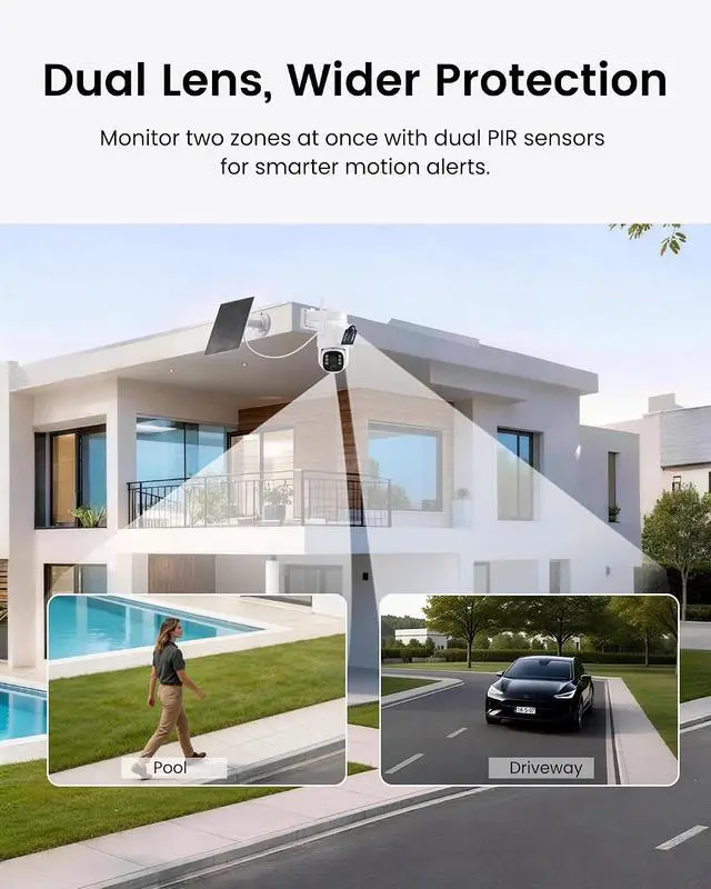 Alt view image 7 of 7 - CasaCam Solar Camera Monitor Kit, 2K Solar Wireless Security Camera System Outdoor 10.1" HD Monitor, 2 Pack Dual-Lens PTZ Cameras, AI Motion Detection, Color Night Vision, No Monthly Fee, IP66, WS1022