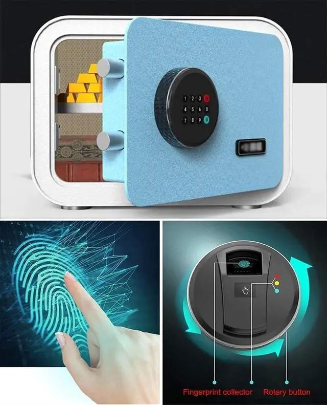 Alt view image 4 of 6 - Fireproof Waterproof Electronic Digital 35X28X25Cm Biometric Fingerprint Home SteelLed Display,for Office Hotel Jewelry Cash,Blue for Home Office Cash Use