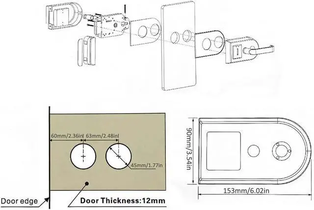 Alt view image 3 of 7 - Fingerprint Card Reader Emergency Mechanical Key Home Office Glass Door Lock Right Open